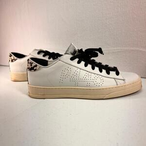 P448 John Leopard Heel Tab Leather Low-Top Sneakers White Women's Size EU 41